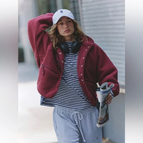 NWT FP Movement X Hatch Hit The Slopes Fleece Jacket, Deep Maroon - Picture 2 of 16